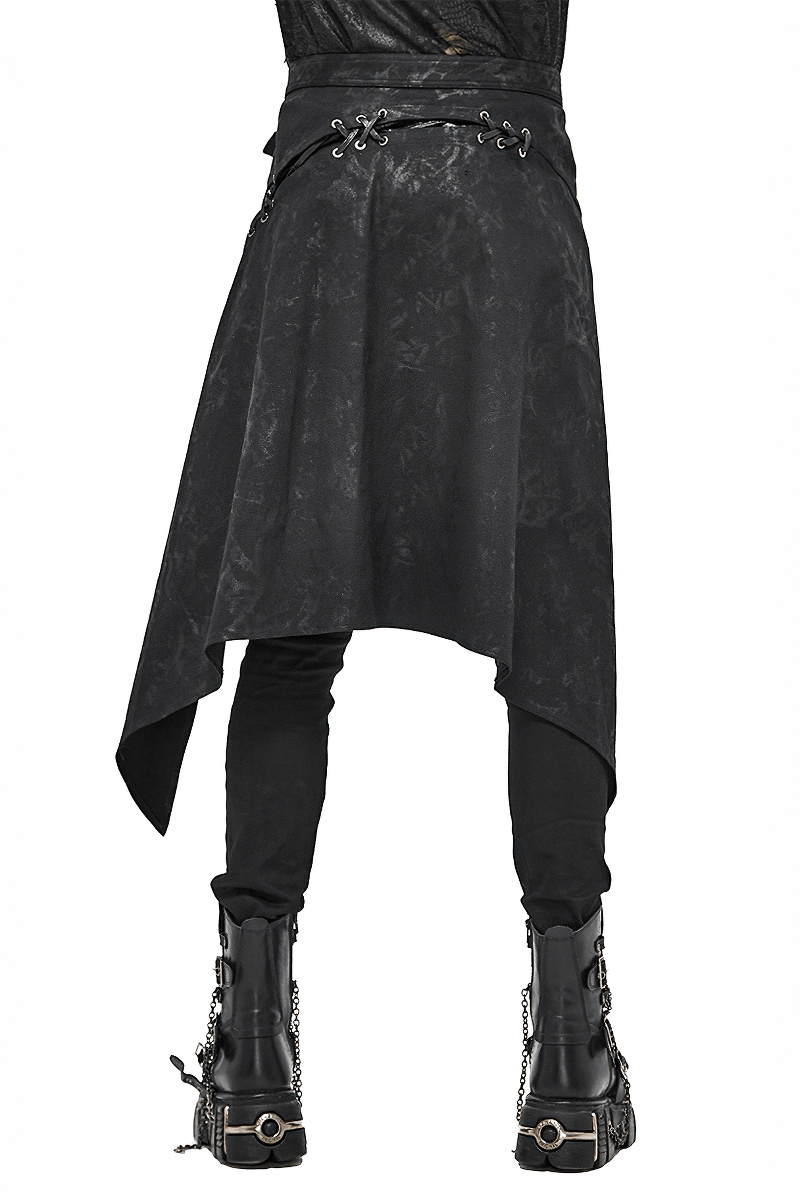 Flower Print Men's Kilts with Decorative Lacing / Steampunk Long Male Skirt with Belt