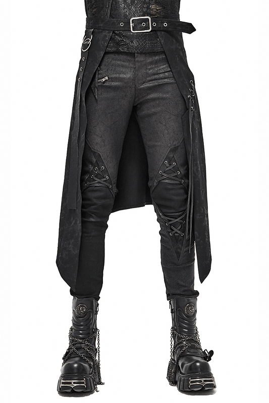 Flower Print Men's Kilts with Decorative Lacing / Steampunk Long Male Skirt with Belt