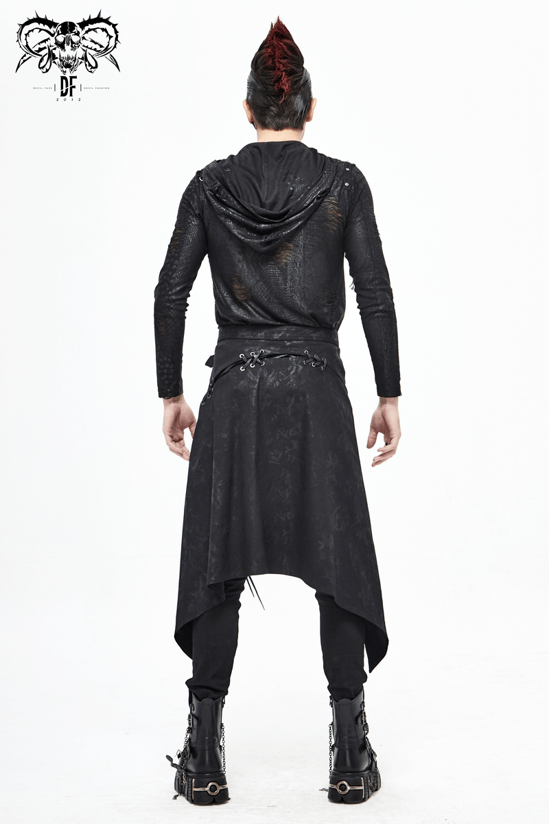 Flower Print Men's Kilts with Decorative Lacing / Steampunk Long Male Skirt with Belt