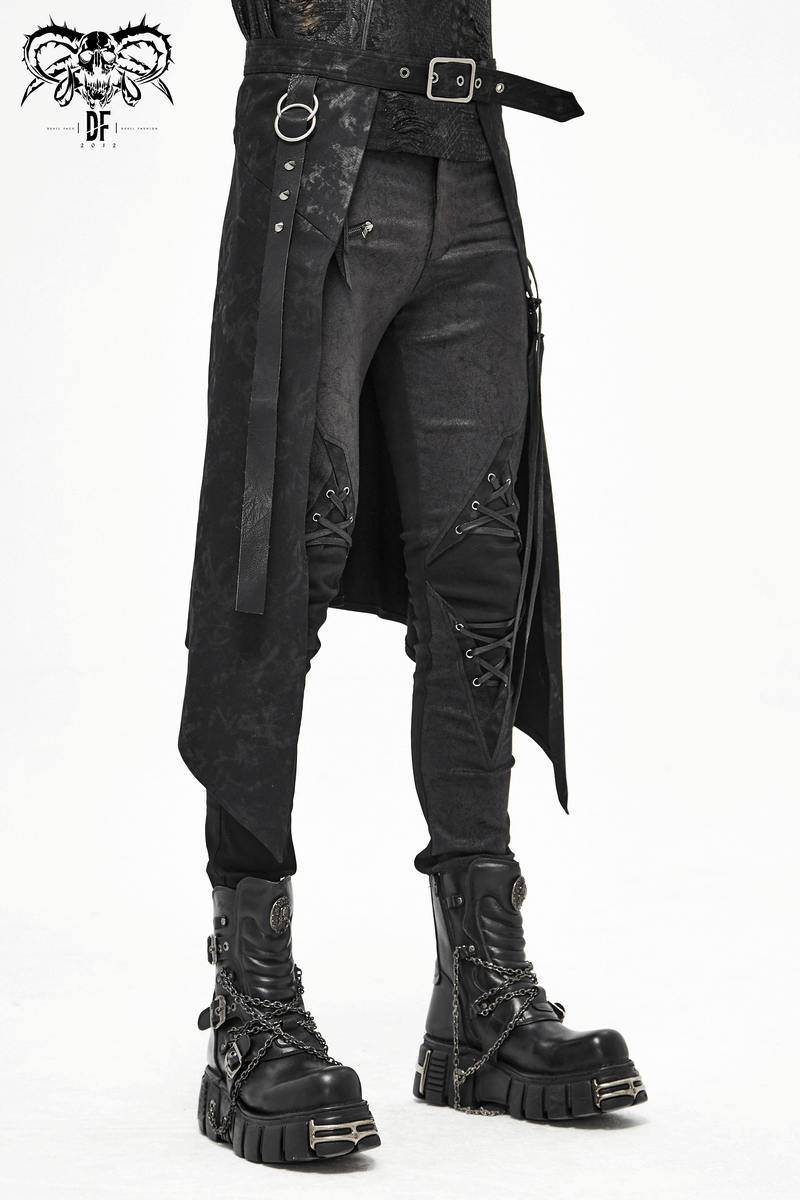 Flower Print Men's Kilts with Decorative Lacing / Steampunk Long Male Skirt with Belt