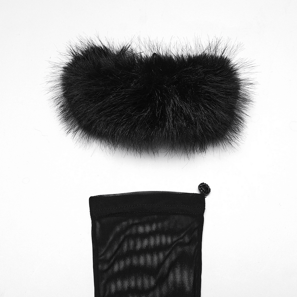Fluffy Goth Gloves with Dark Demon Finger Tips and Cuffs
