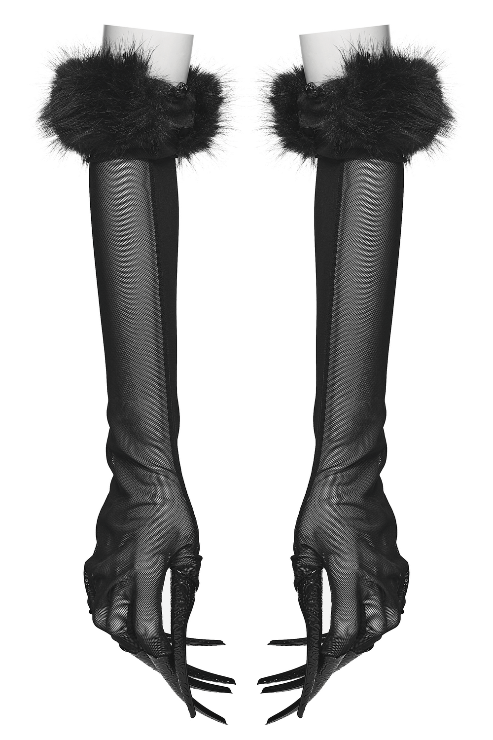 Fluffy Goth Gloves with Dark Demon Finger Tips and Cuffs