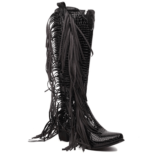 Fringes Tassels Zipper Vintage Boots / Alternative Style Knee High Shoes for Women