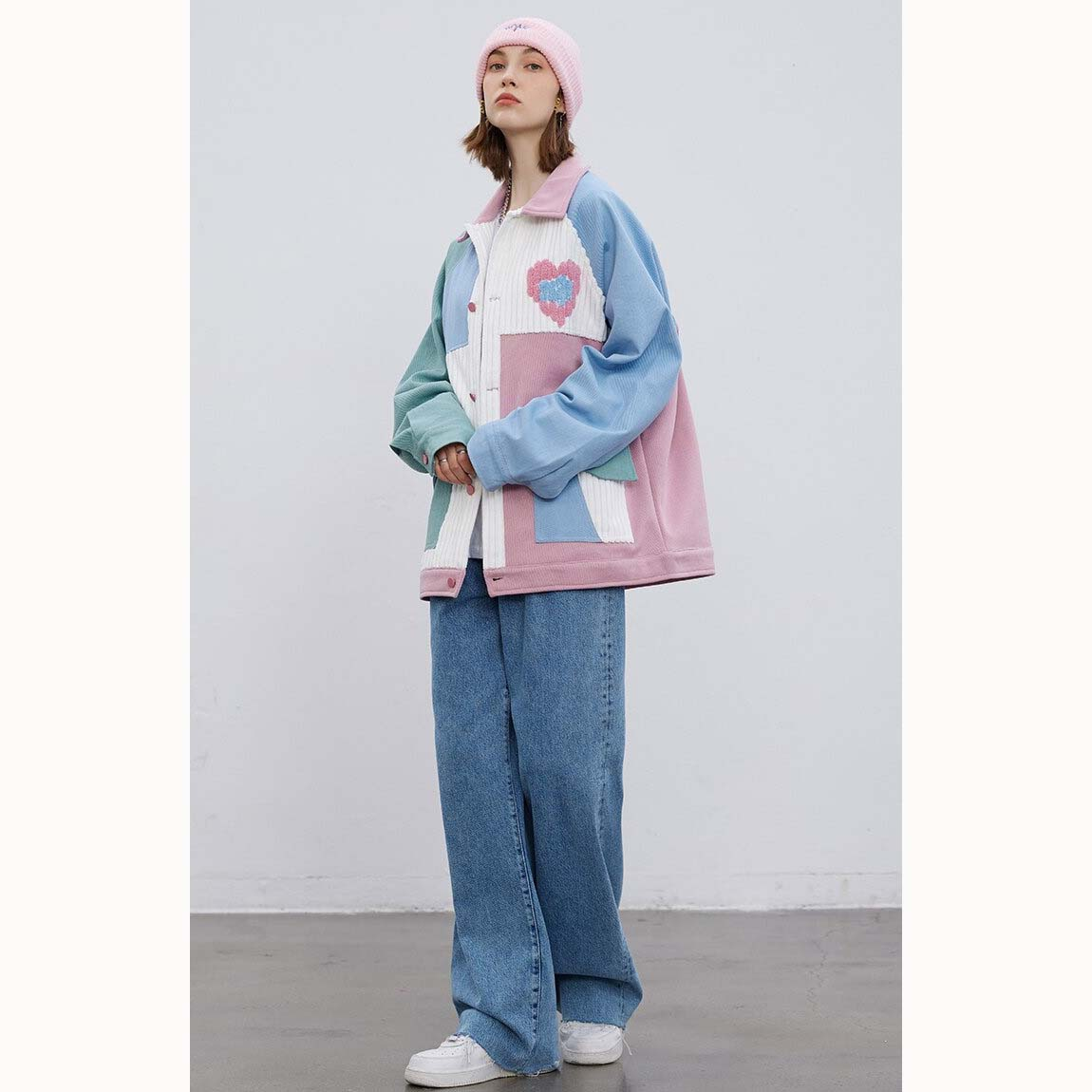 Furry Heart Colorful Patchwork Pockets Jacket / Casual  Women's Outwear