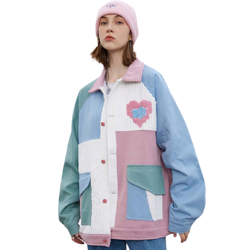 Furry Heart Colorful Patchwork Pockets Jacket / Casual  Women's Outwear