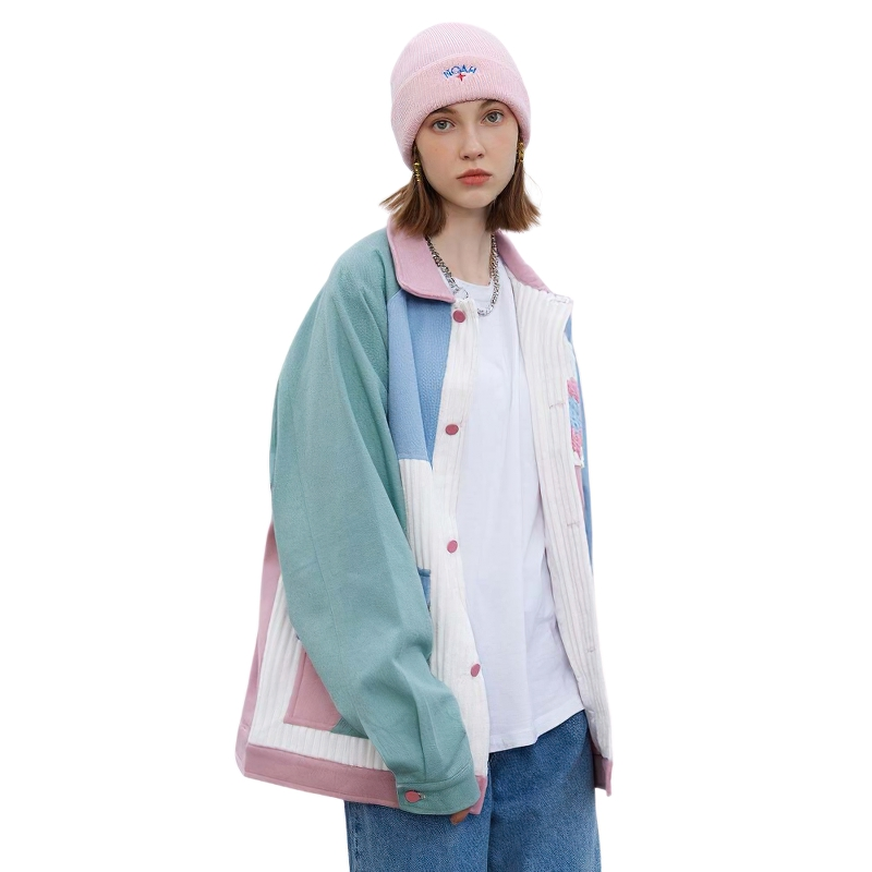 Furry Heart Colorful Patchwork Pockets Jacket / Casual  Women's Outwear