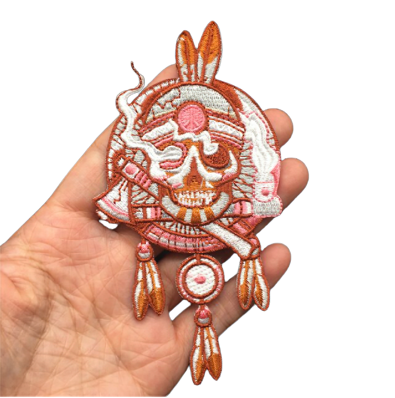 Fusible Patch On Clothes Of Indian Skull With Feathers / Unisex Rave Outfits Accessory