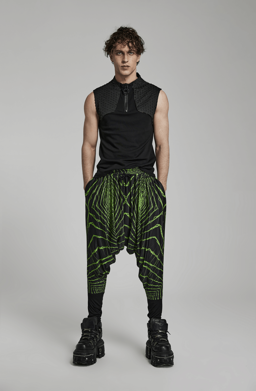 Futuristic Lightwave Harem Pants with Elastic Waist