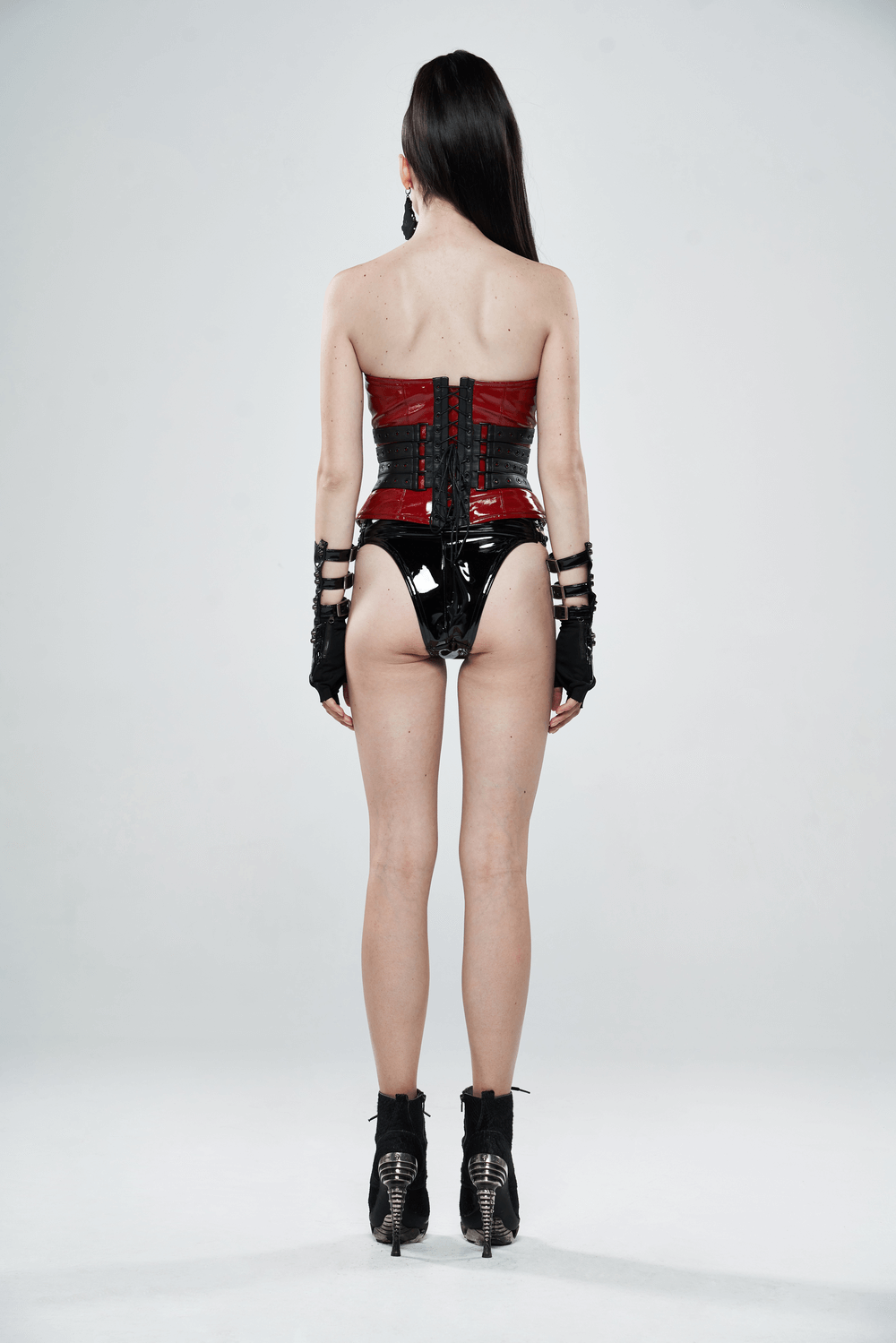 Futuristic Punk Half-Finger Gloves with Metal Rivets and Zipper