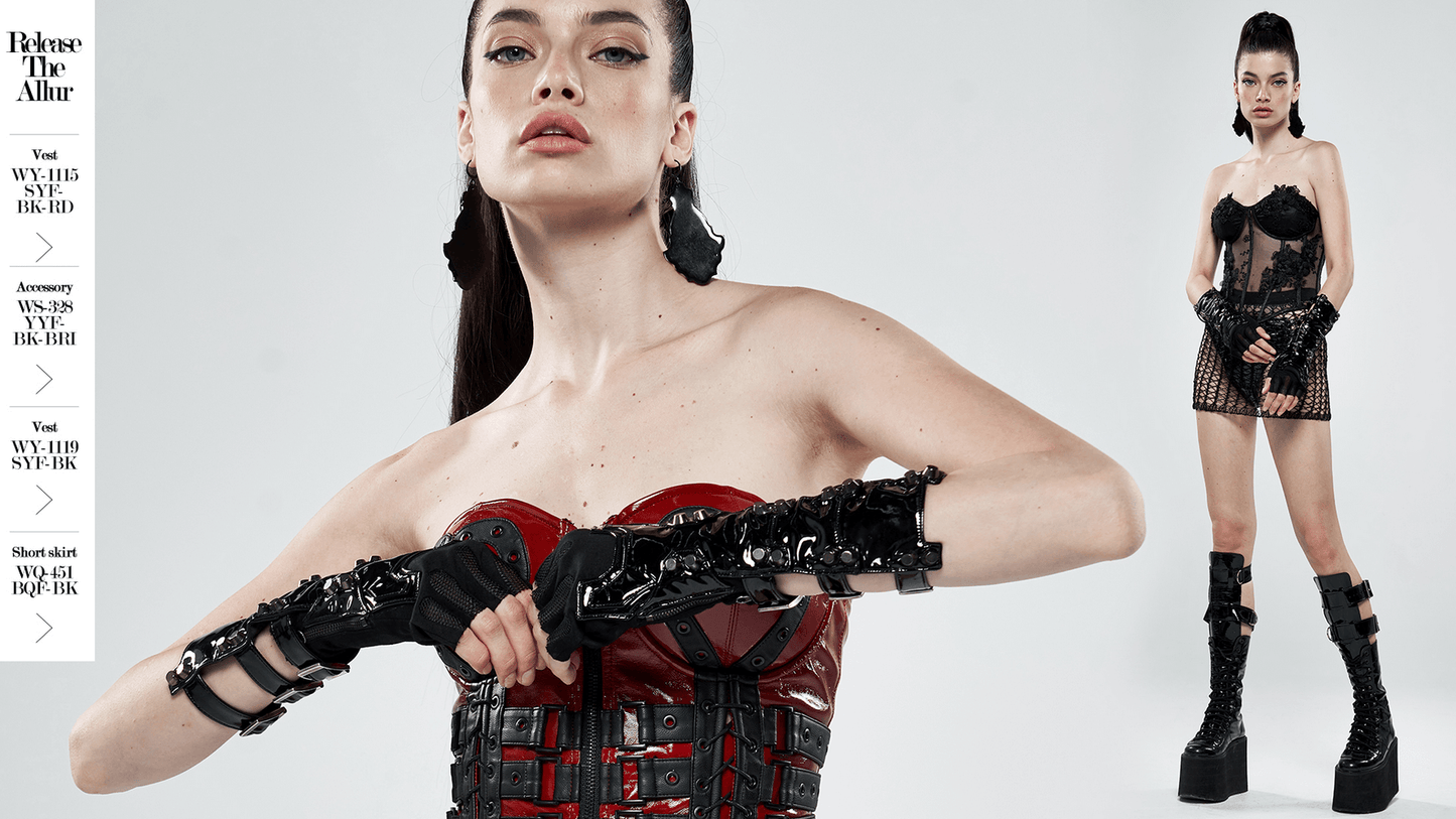 Futuristic Punk Half-Finger Gloves with Metal Rivets and Zipper