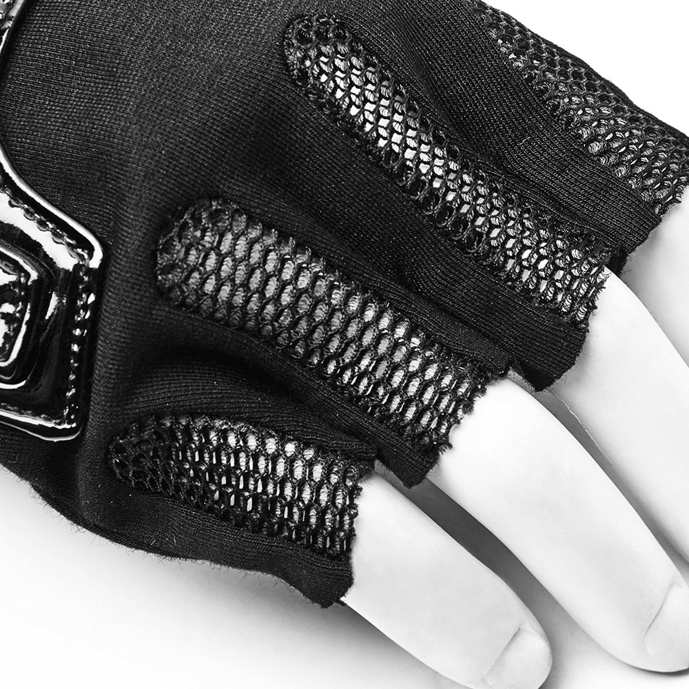 Futuristic Punk Half-Finger Gloves with Metal Rivets and Zipper