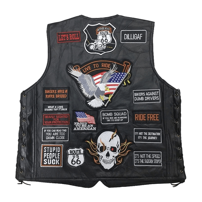 Genuine Leather Biker Vest With Patches / Rock Style Skull US Flag Eagle / Edgy Clothing