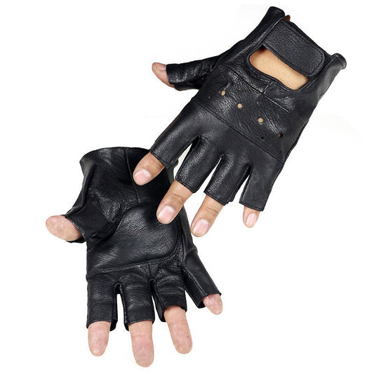 Rock Style Slip-resistant Half Finger Sheep Leather Gloves