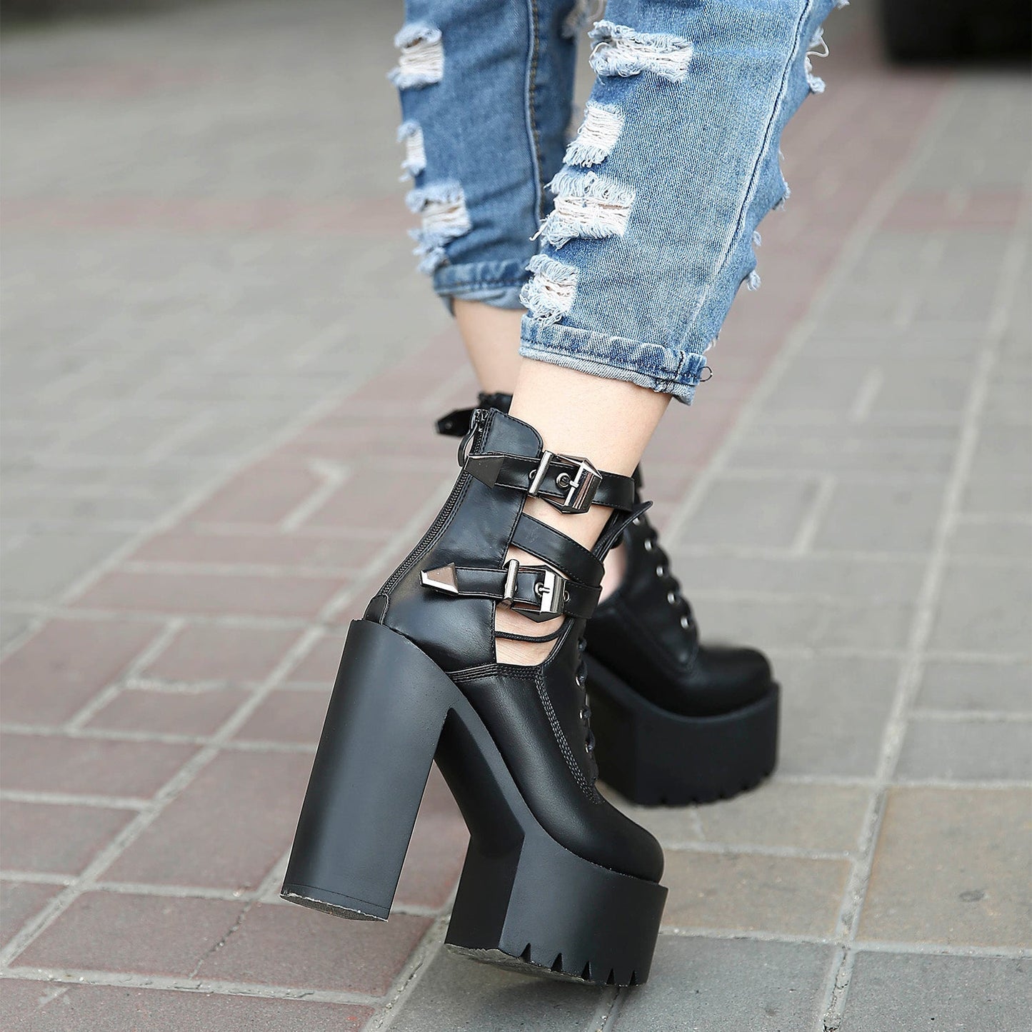 Genuine Leather High Heels Rock Style Boots / Alternative Thick Platform Boots