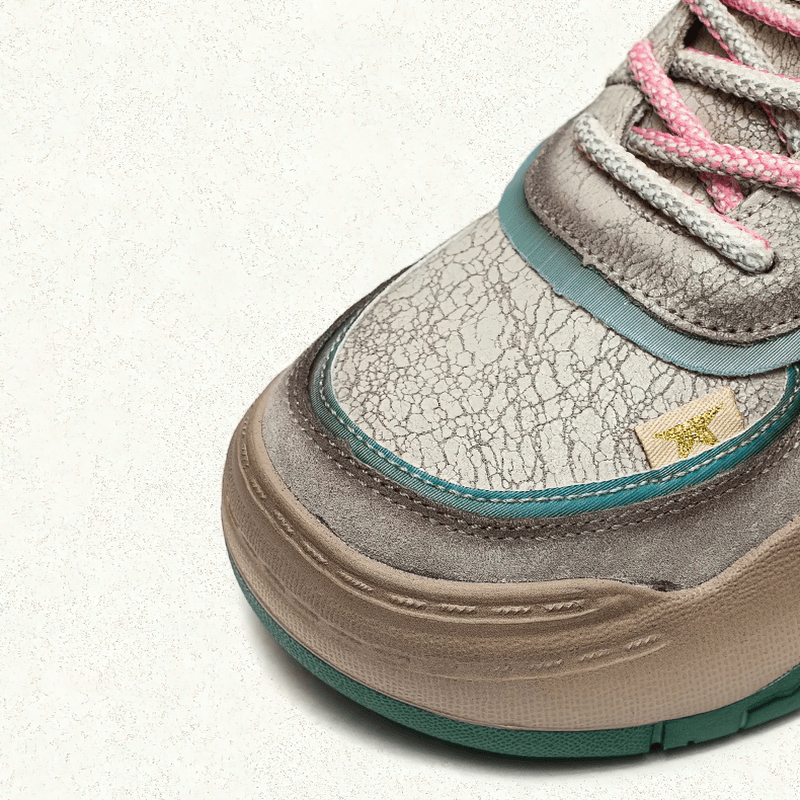 Genuine Leather High Sole Women's Boots / Cool Female Patchwork Lace-up Platforms