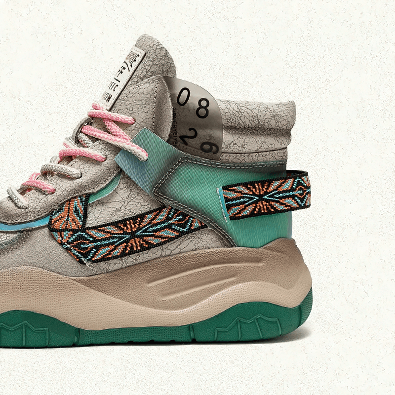 Genuine Leather High Sole Women's Boots / Cool Female Patchwork Lace-up Platforms