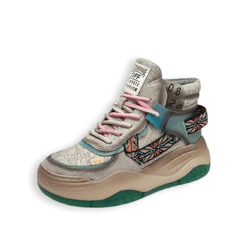 Genuine Leather High Sole Women's Boots / Cool Female Patchwork Lace-up Platforms