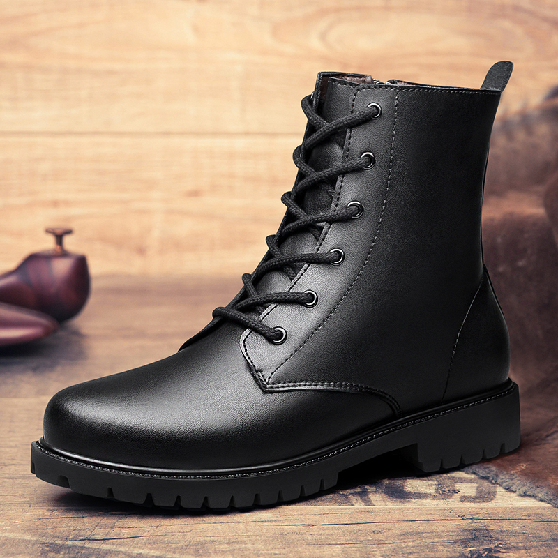 Genuine Leather Lace-up High Top Boots / Fur Warm Winter Shoes for Men