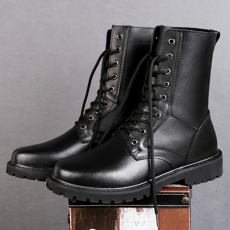 Genuine Leather Lace-up High Top Boots / Fur Warm Winter Shoes for Men