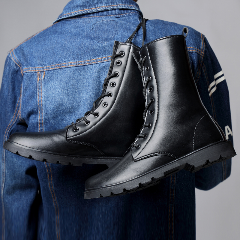 Genuine Leather Lace-up High Top Boots / Fur Warm Winter Shoes for Men