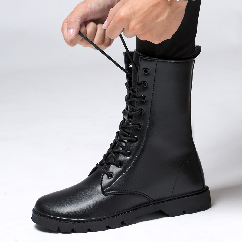 Genuine Leather Lace-up High Top Boots / Fur Warm Winter Shoes for Men