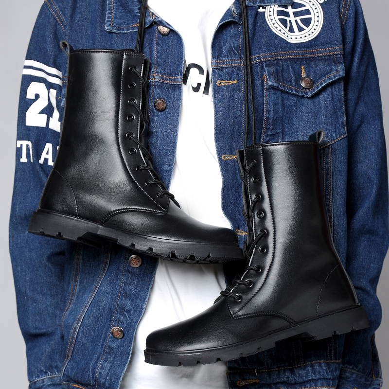 Genuine Leather Lace-up High Top Boots / Fur Warm Winter Shoes for Men