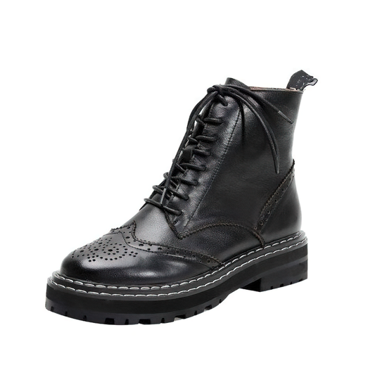 Genuine Leather Lady's Boots / Women's Biker Shoes With Hollow Out Flowers