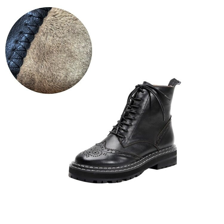 Genuine Leather Lady's Boots / Women's Biker Shoes With Hollow Out Flowers