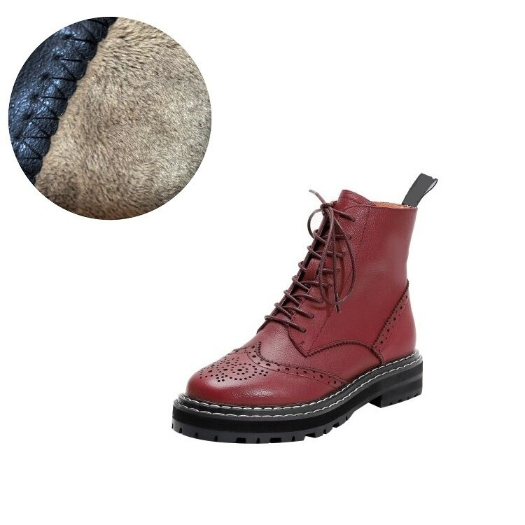 Genuine Leather Lady's Boots / Women's Biker Shoes With Hollow Out Flowers