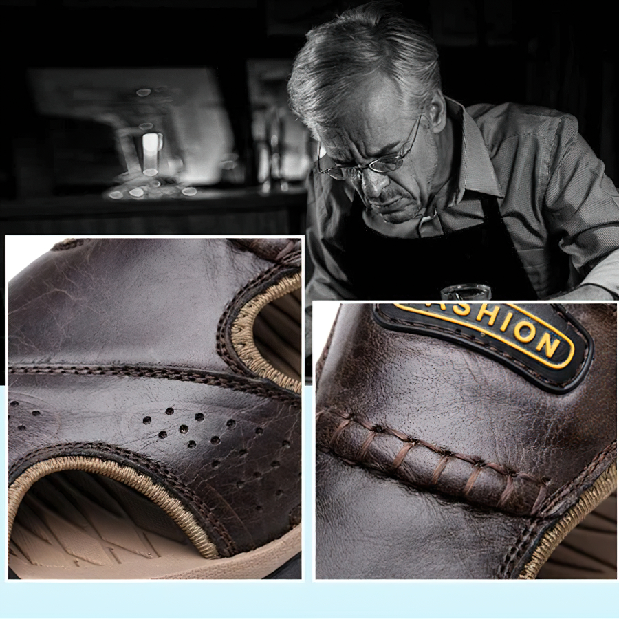 Genuine Leather Men's Summer Sandals With Soft Bottom / Male Breathable Non-Slip Casual Shoes