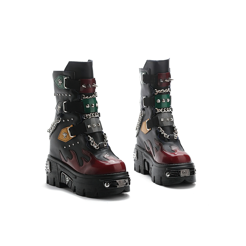 CLEARANCE / Genuine Leather Mixed Color Women's Boots With Metal Decoration