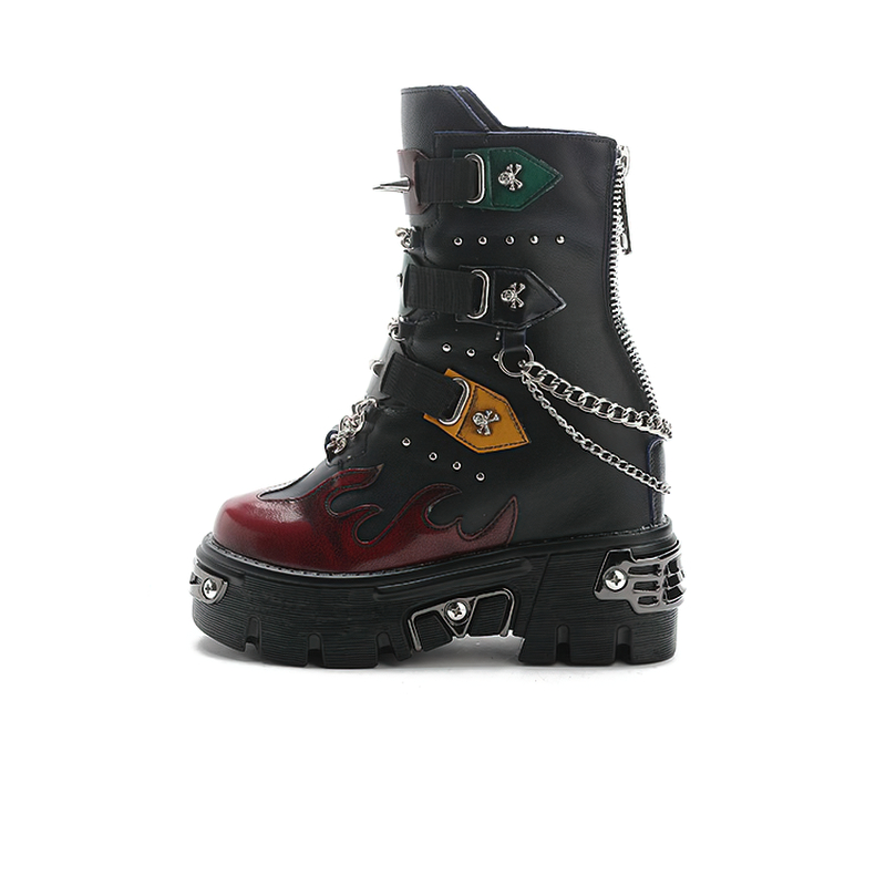 CLEARANCE / Genuine Leather Mixed Color Women's Boots With Metal Decoration