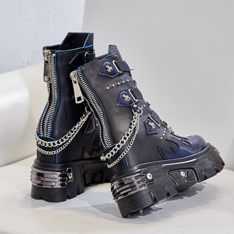CLEARANCE / Genuine Leather Mixed Color Women's Boots With Metal Decoration