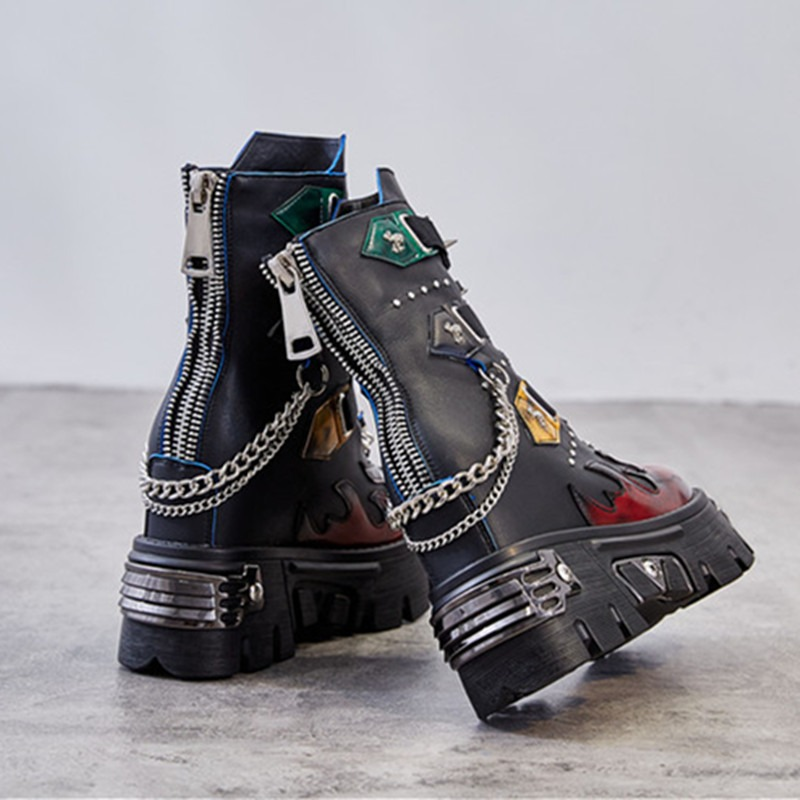 CLEARANCE / Genuine Leather Mixed Color Women's Boots With Metal Decoration