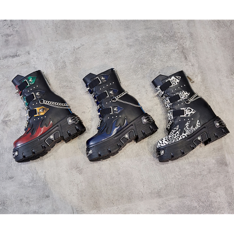 CLEARANCE / Genuine Leather Mixed Color Women's Boots With Metal Decoration