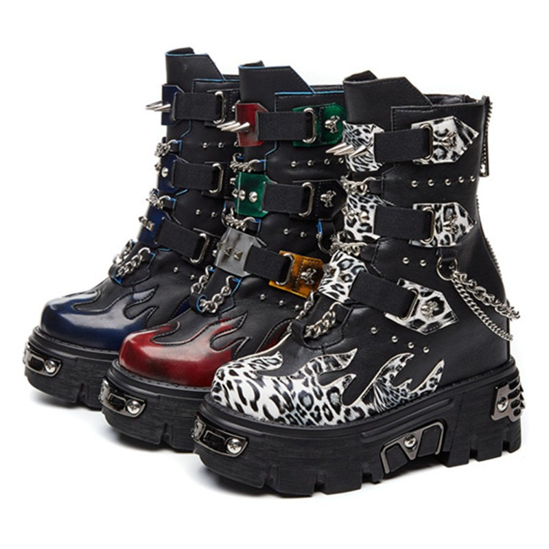 CLEARANCE / Genuine Leather Mixed Color Women's Boots With Metal Decoration