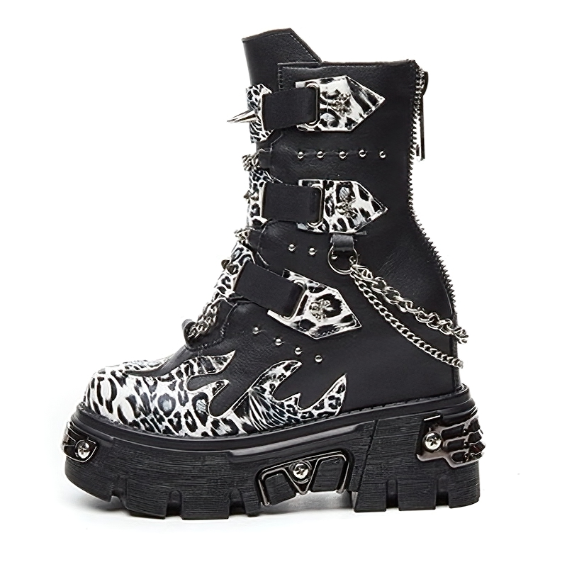 CLEARANCE / Genuine Leather Mixed Color Women's Boots With Metal Decoration