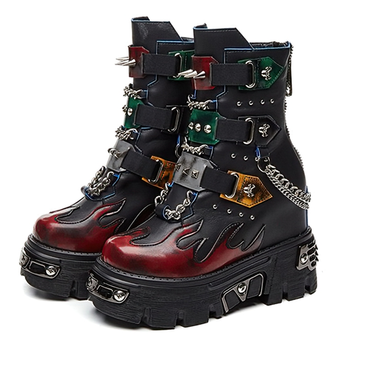 CLEARANCE / Genuine Leather Mixed Color Women's Boots With Metal Decoration