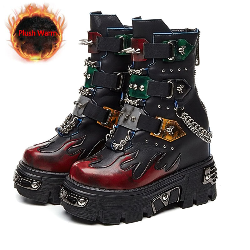 CLEARANCE / Genuine Leather Mixed Color Women's Boots With Metal Decoration