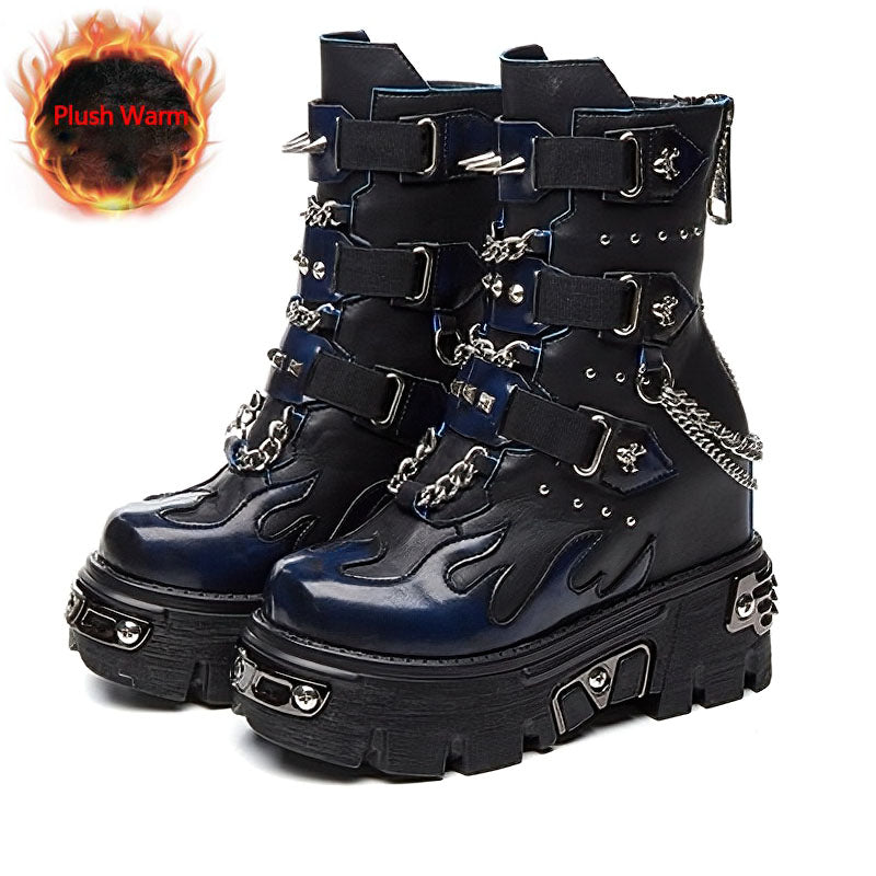 CLEARANCE / Genuine Leather Mixed Color Women's Boots With Metal Decoration