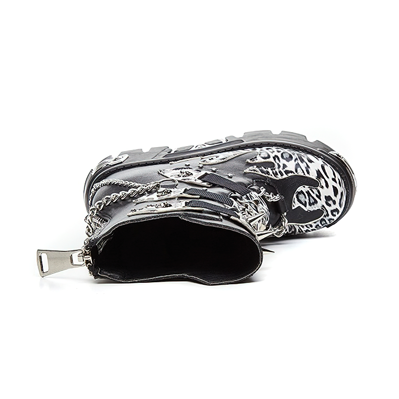 CLEARANCE / Genuine Leather Mixed Color Women's Boots With Metal Decoration