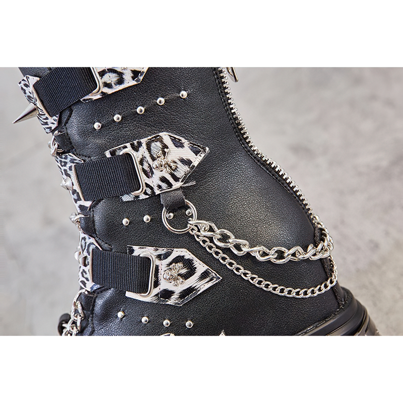 CLEARANCE / Genuine Leather Mixed Color Women's Boots With Metal Decoration
