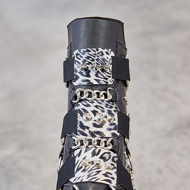 CLEARANCE / Genuine Leather Mixed Color Women's Boots With Metal Decoration