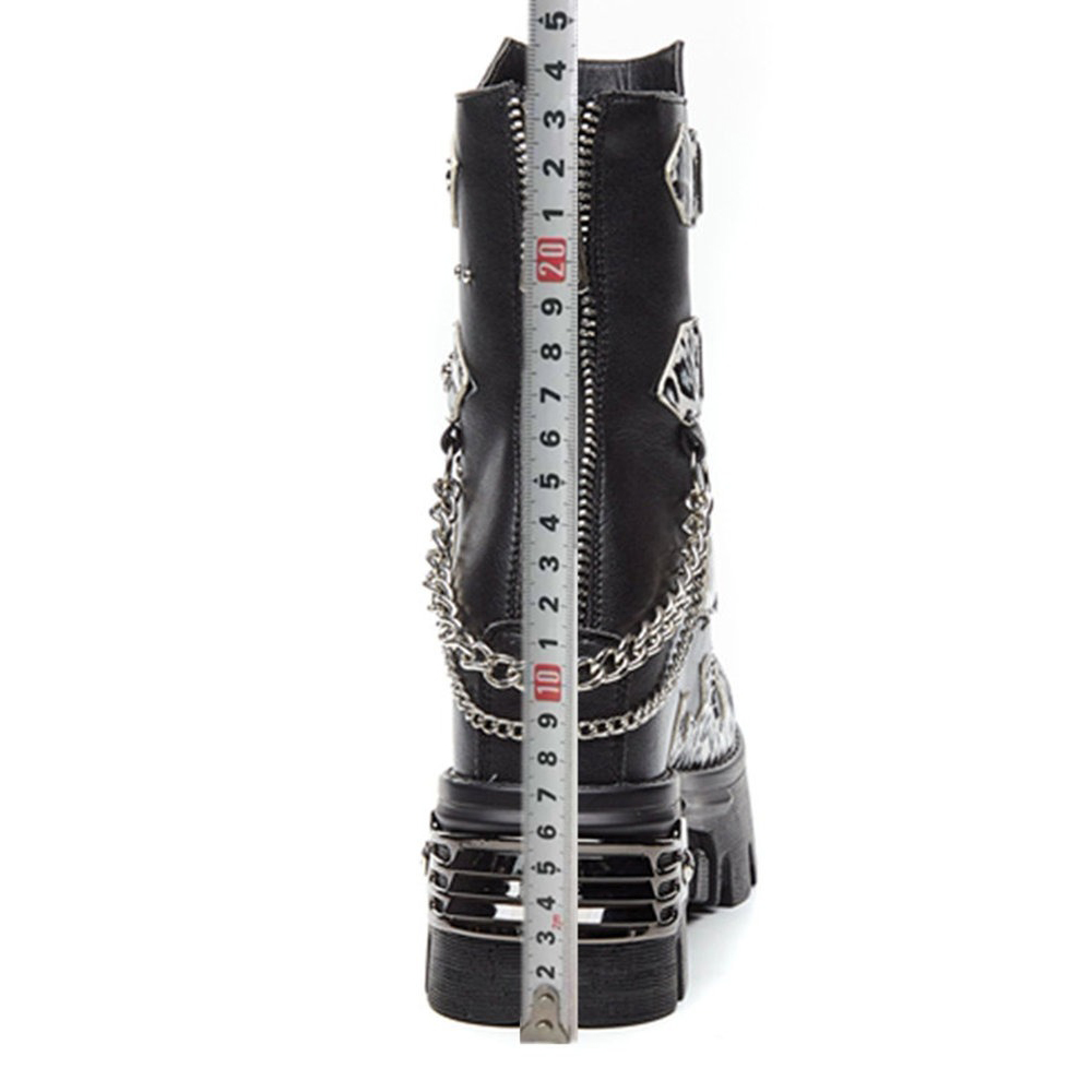 CLEARANCE / Genuine Leather Mixed Color Women's Boots With Metal Decoration