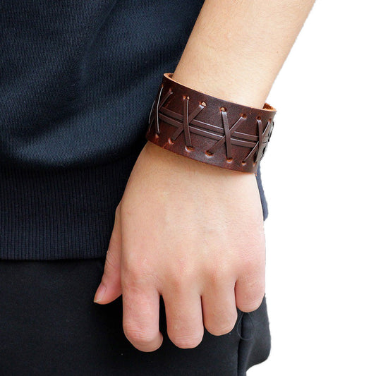 Genuine Leather Wide Bracelets in Original Style / Bangles Wrap Bracelet / Unisex Cuff Wristband