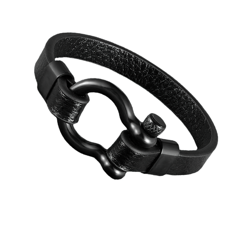 Geometric Circle Toggle-Clasps Genuine Leather Bracelet / Rock Style Unisex Stainless Steel Bracelet