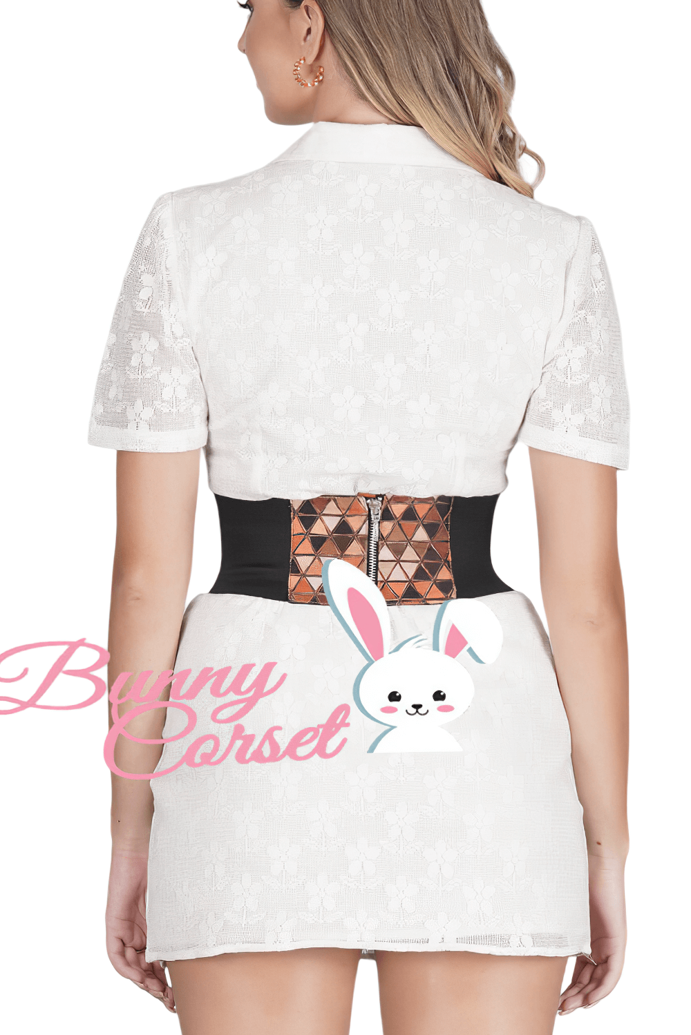 Geometric Corset Belt with Elastic and Zipper Closure