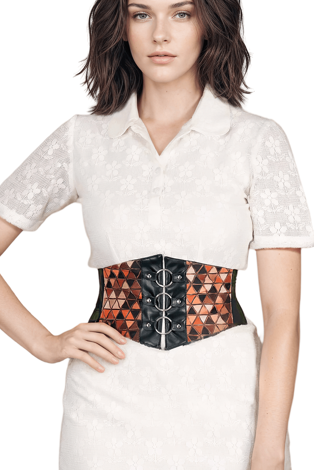 Geometric Corset Belt with Elastic and Zipper Closure