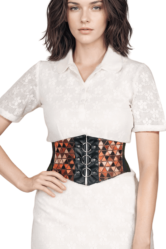 Geometric Corset Belt with Elastic and Zipper Closure
