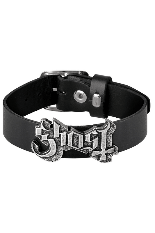 Ghost Logo Bracelet on Narrow Black Leather Strap